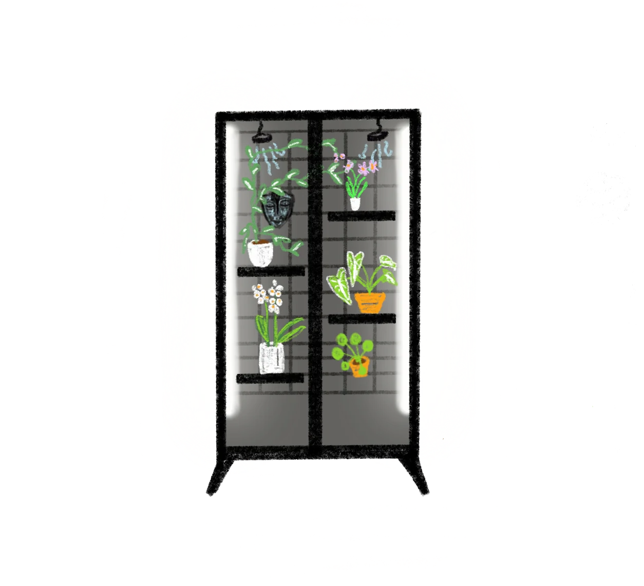 time for the fun part: the plant friends and trinkets move in.