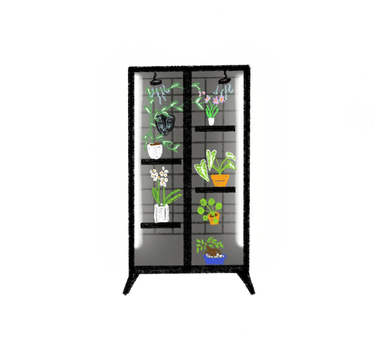 time for the fun part: the plant friends and trinkets move in.